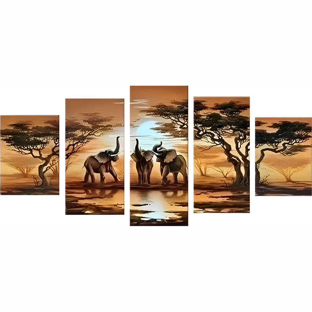 Drie Olifanten onder de Bomen 5 Platen Diamond Painting