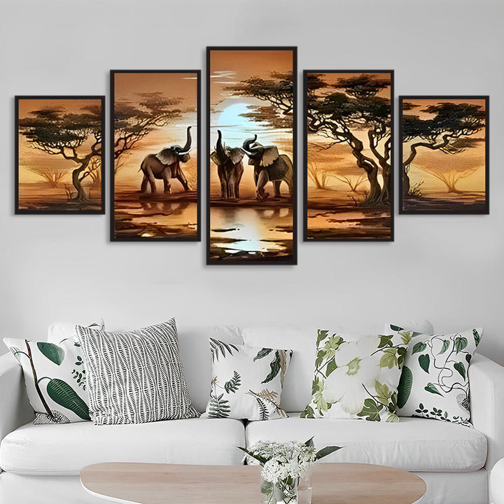 Drie Olifanten onder de Bomen 5 Platen Diamond Painting