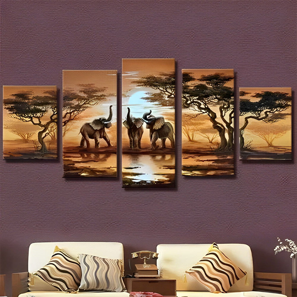 Drie Olifanten onder de Bomen 5 Platen Diamond Painting