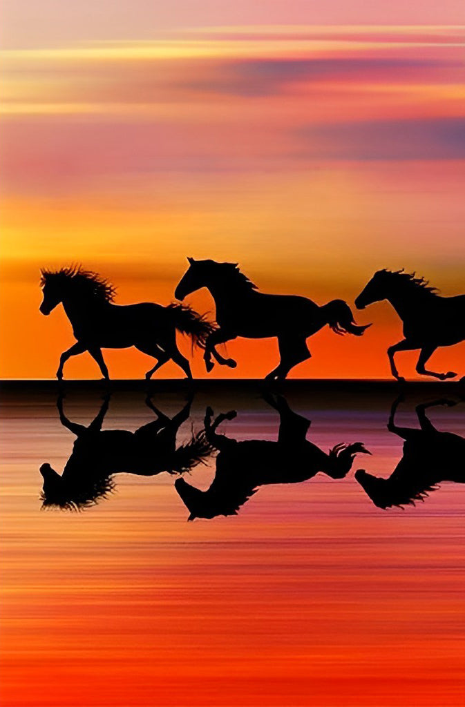 Drie Paarden Rennen in de Avondzon Diamond Painting