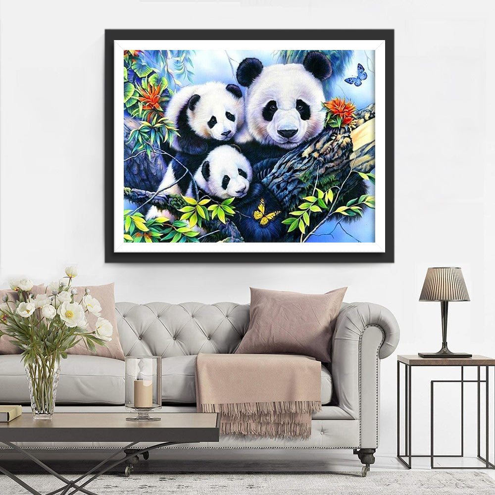 Drie Panda's in een Boom Diamond Painting