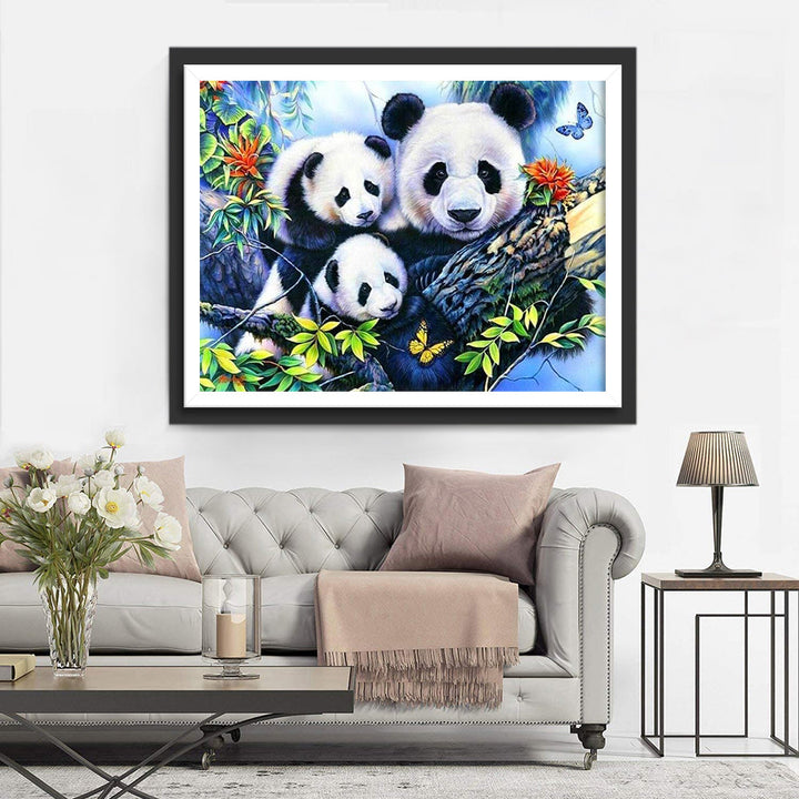 Drie Panda's in een Boom Diamond Painting