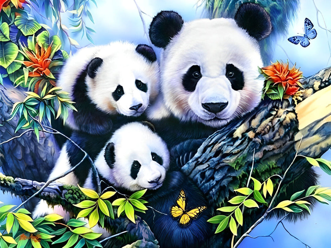 Drie Panda's in een Boom Diamond Painting