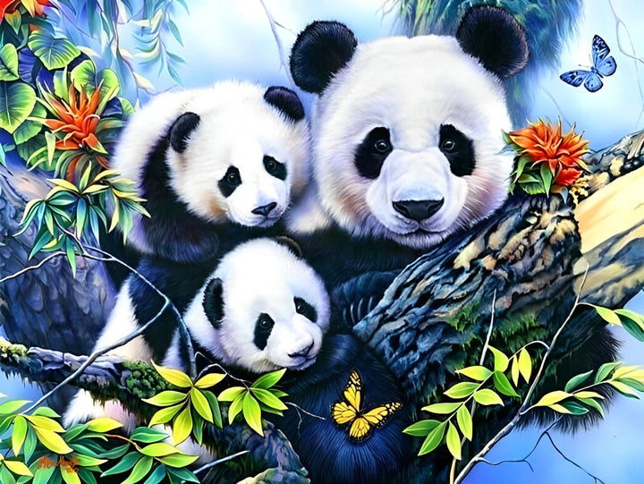 Drie Panda's in een Boom Diamond Painting