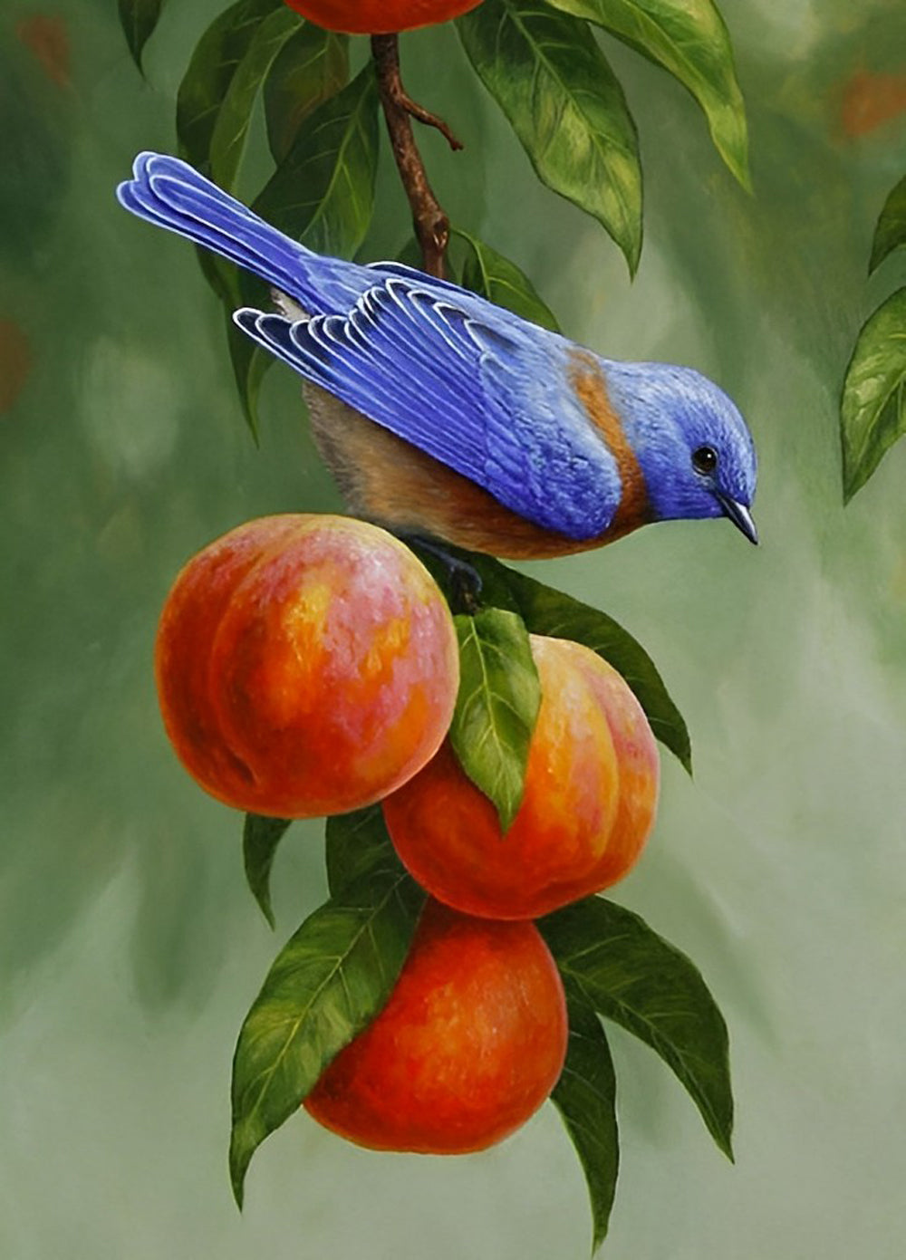 Drie Perziken en een Blauwe Vogel Diamond Painting