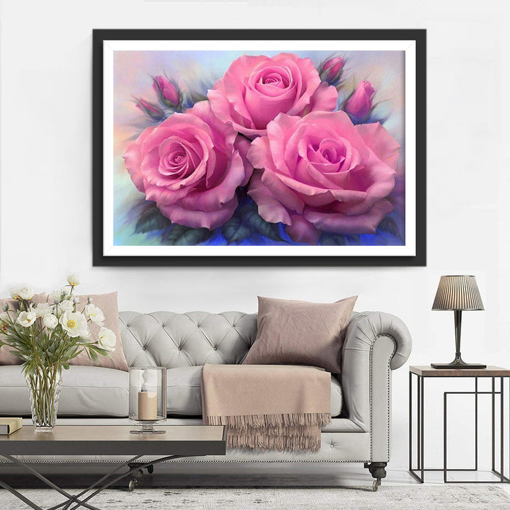 Drie Prachtige Rozen in Zachte Roze Tinten Diamond Painting