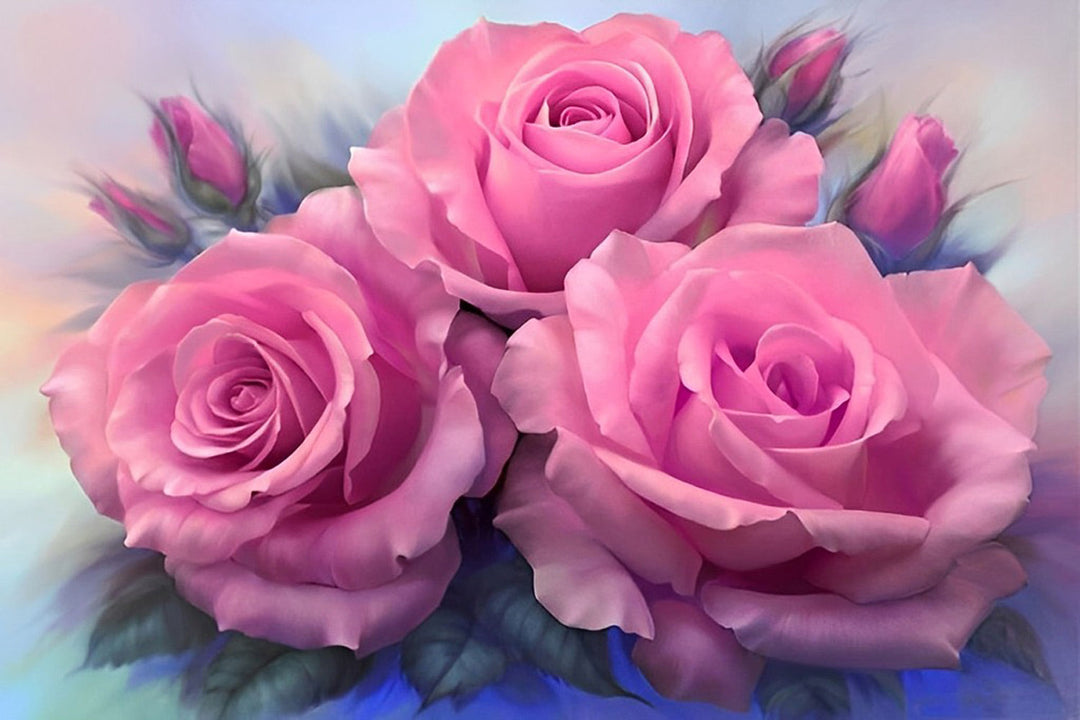 Drie Prachtige Rozen in Zachte Roze Tinten Diamond Painting