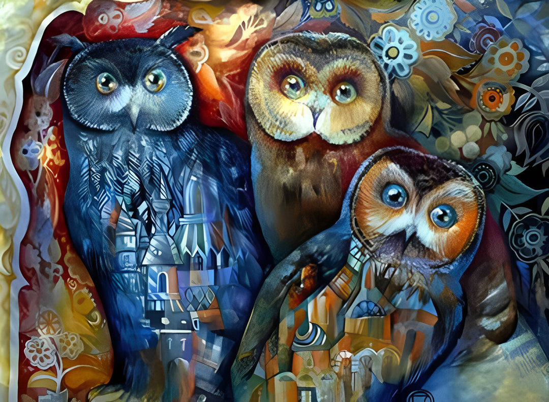 Drie Uilen met Graffiti Diamond Painting