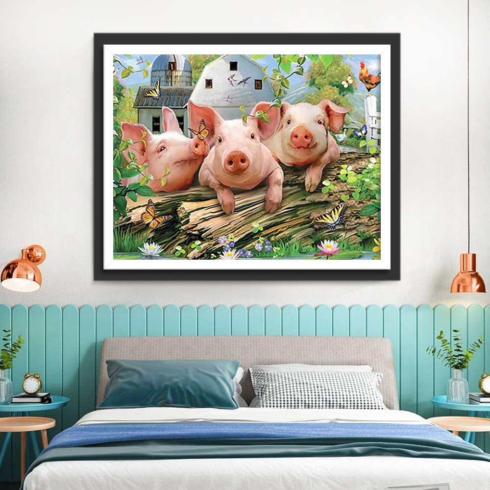 Drie Varkens in een Boom Diamond Painting