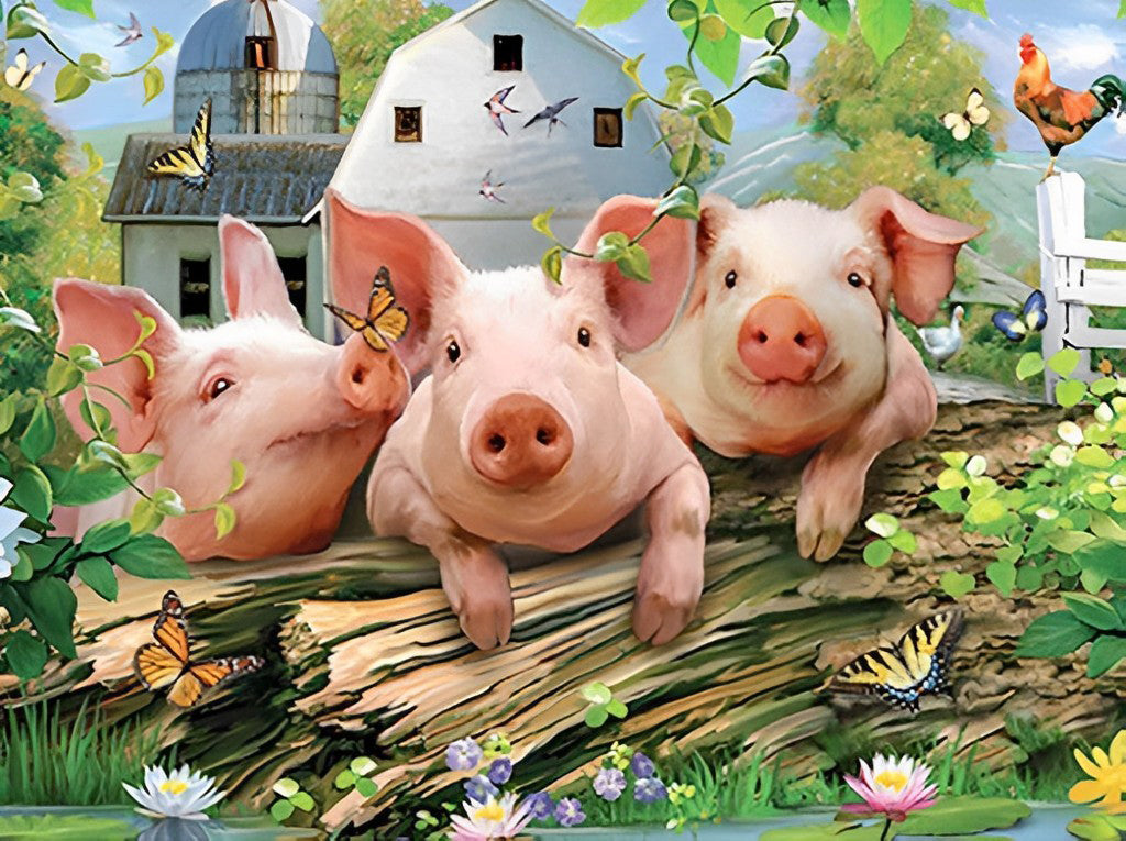 Drie Varkens in een Boom Diamond Painting