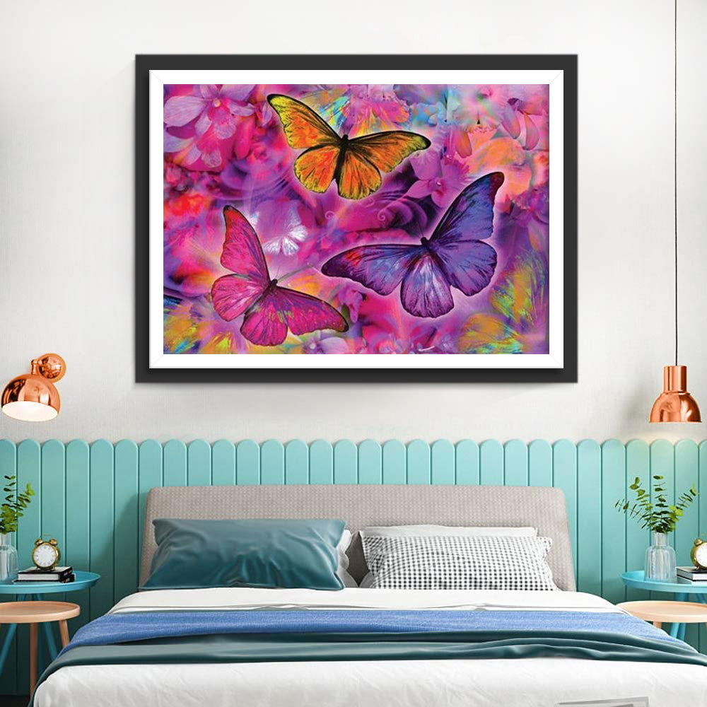 Drie Vlinders op een Gekleurde Achtergrond Diamond Painting