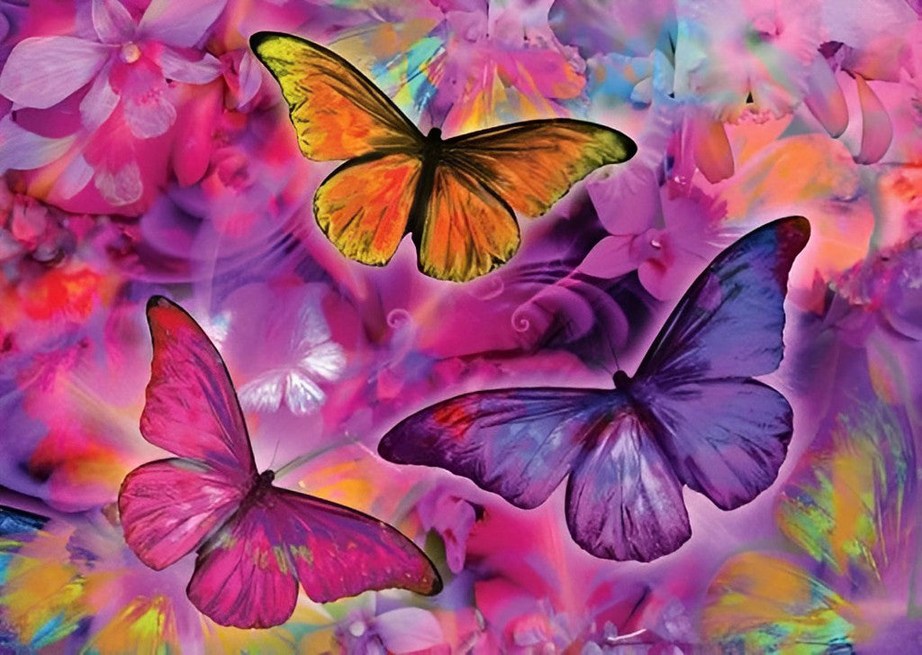 Drie Vlinders op een Gekleurde Achtergrond Diamond Painting