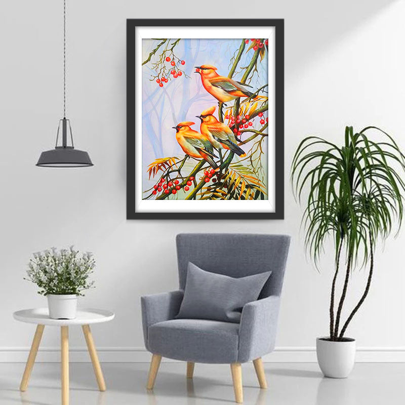 Drie Vogels in een Fruitboom Diamond Painting