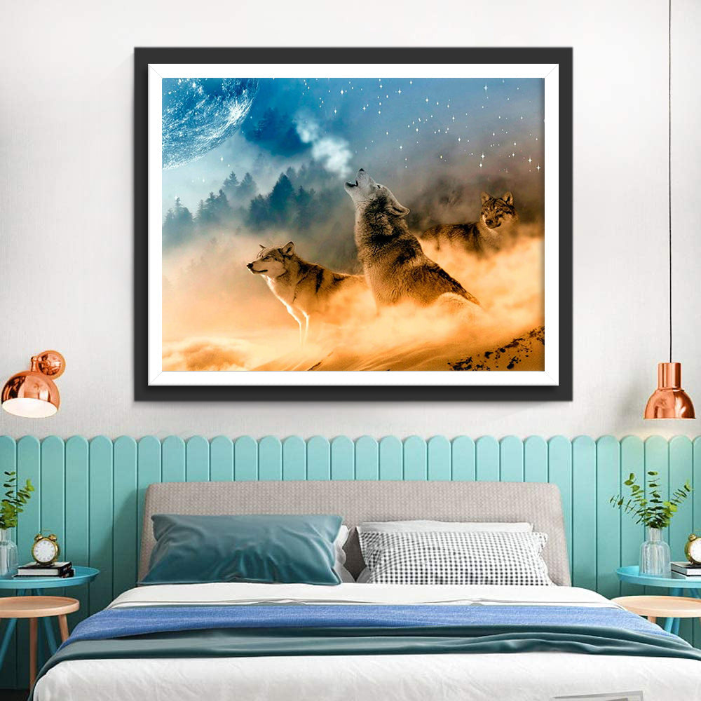 Drie Wolven op de Berg Diamond Painting