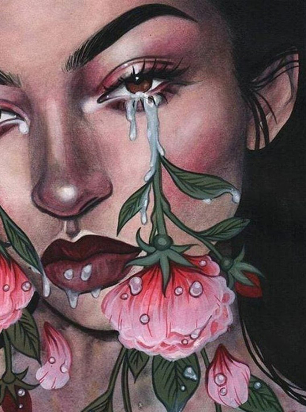 Droevig Schoon Gezicht met Bloem en Traan Diamond Painting