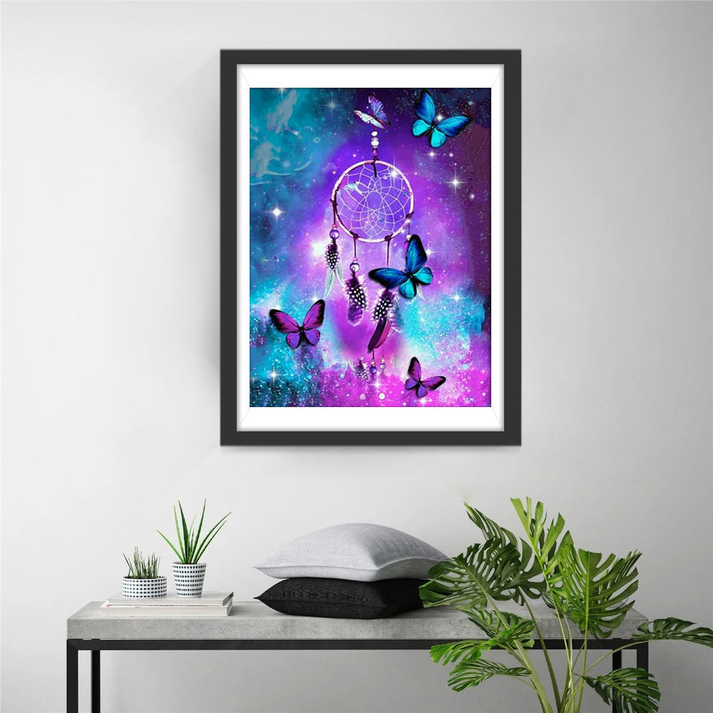 Dromenvanger met Blauwe Vlinders Diamond Painting