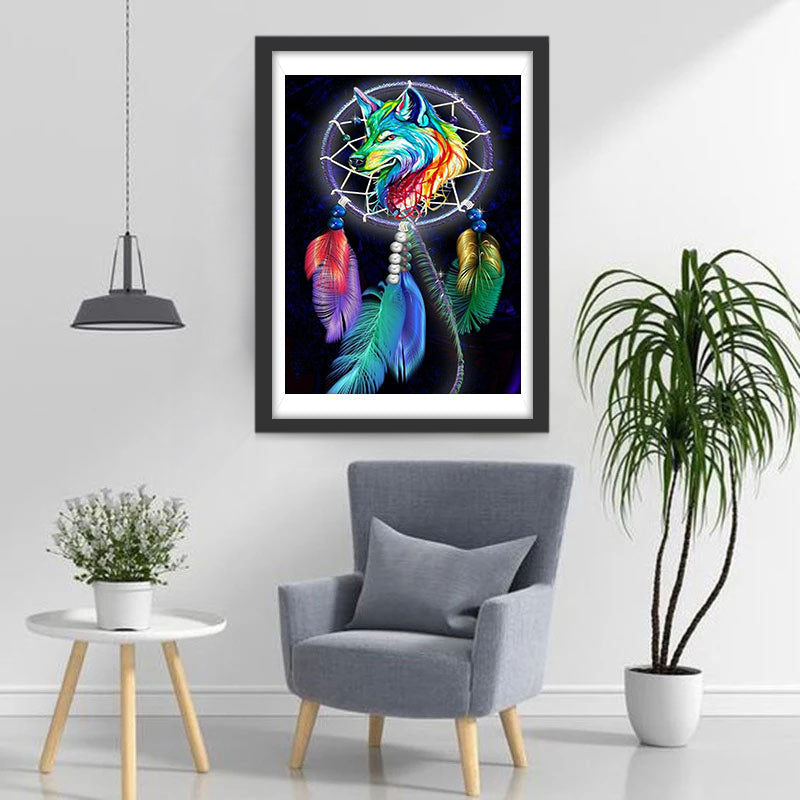 Dromenvanger met Bontgekleurde Wolf Diamond Painting