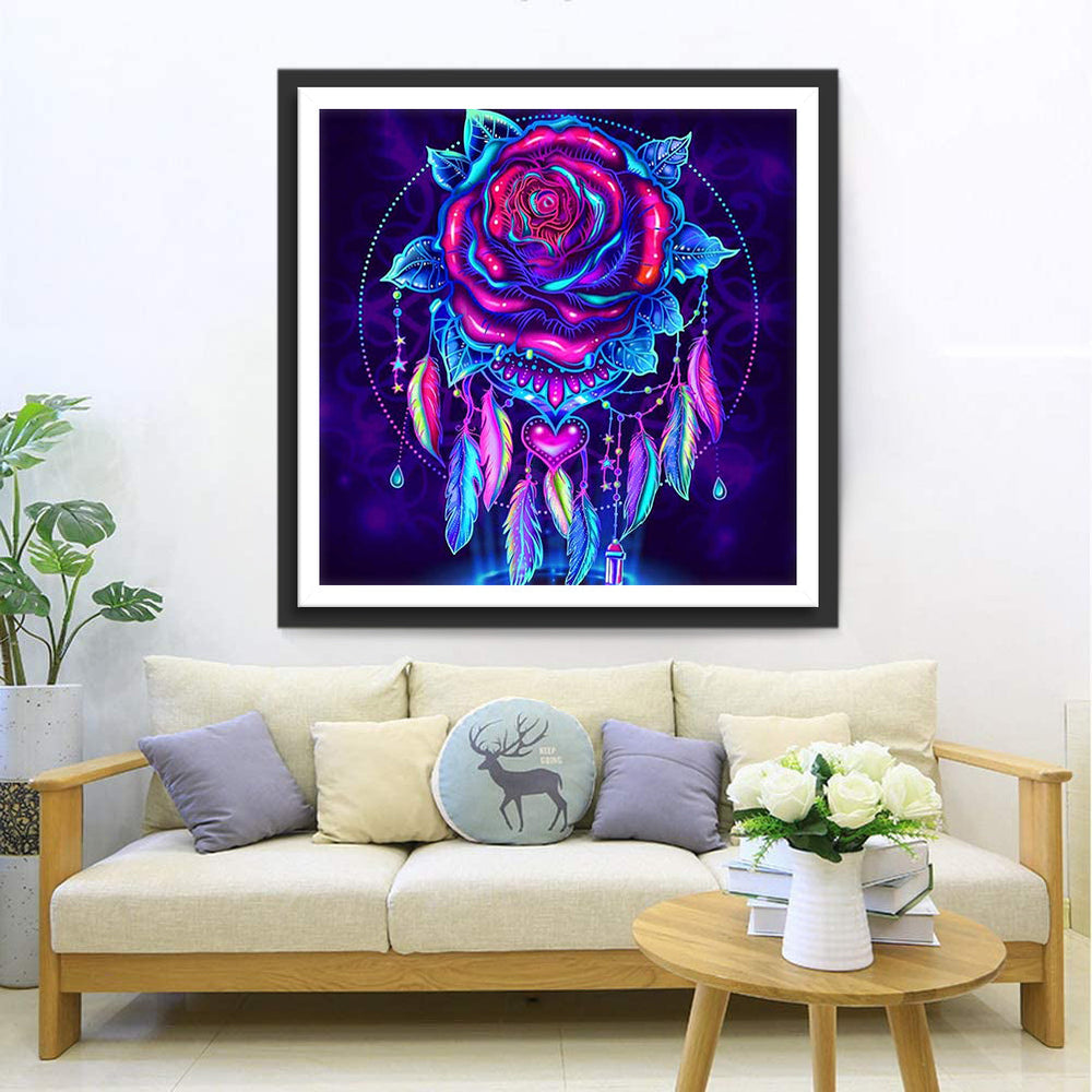 Dromenvanger met Neonroos Diamond Painting