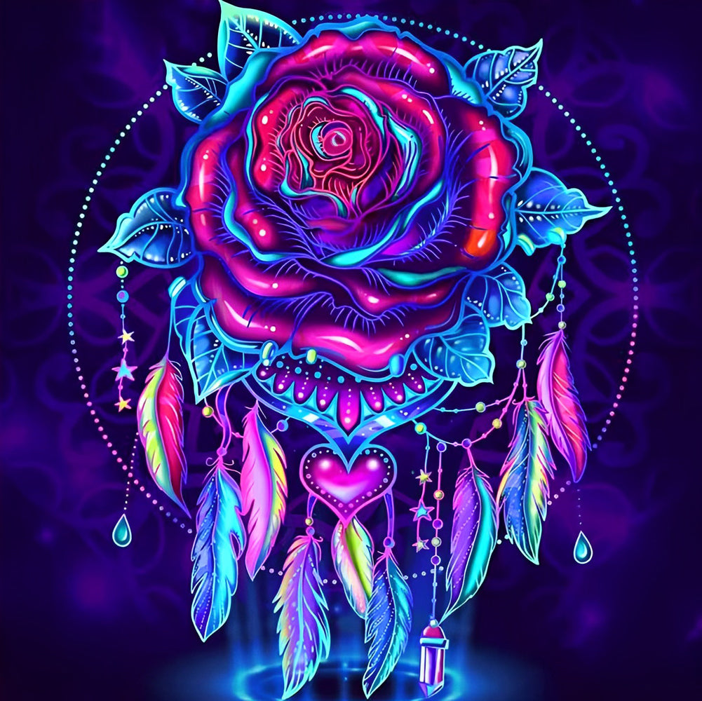 Dromenvanger met Neonroos Diamond Painting