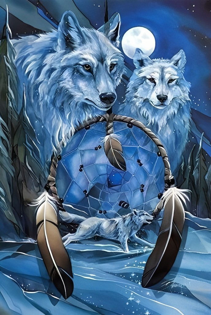 Dromenvanger met Wolven Diamond Painting