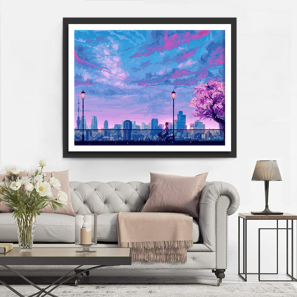 Dromerig Stadstafereel in Twilight Diamond Painting