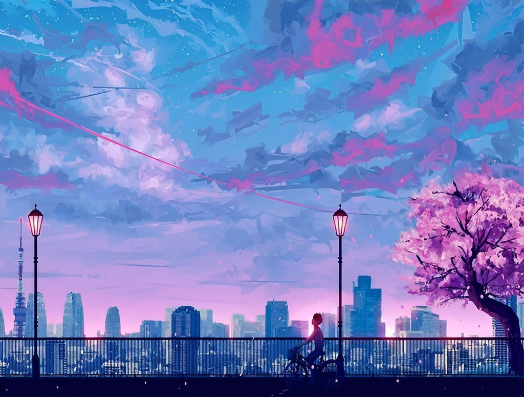Dromerig Stadstafereel in Twilight Diamond Painting
