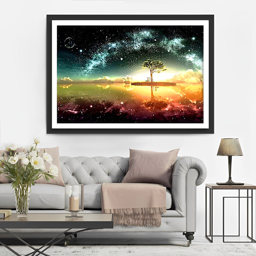 Dromerig Tafereel van Eenzaam Boom onder Sterren Diamond Painting