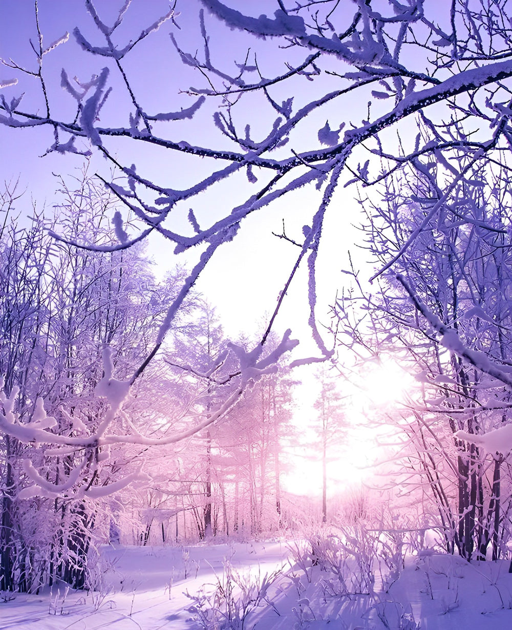 Dromerig Wintertaferel in Paarse Tinten Diamond Painting