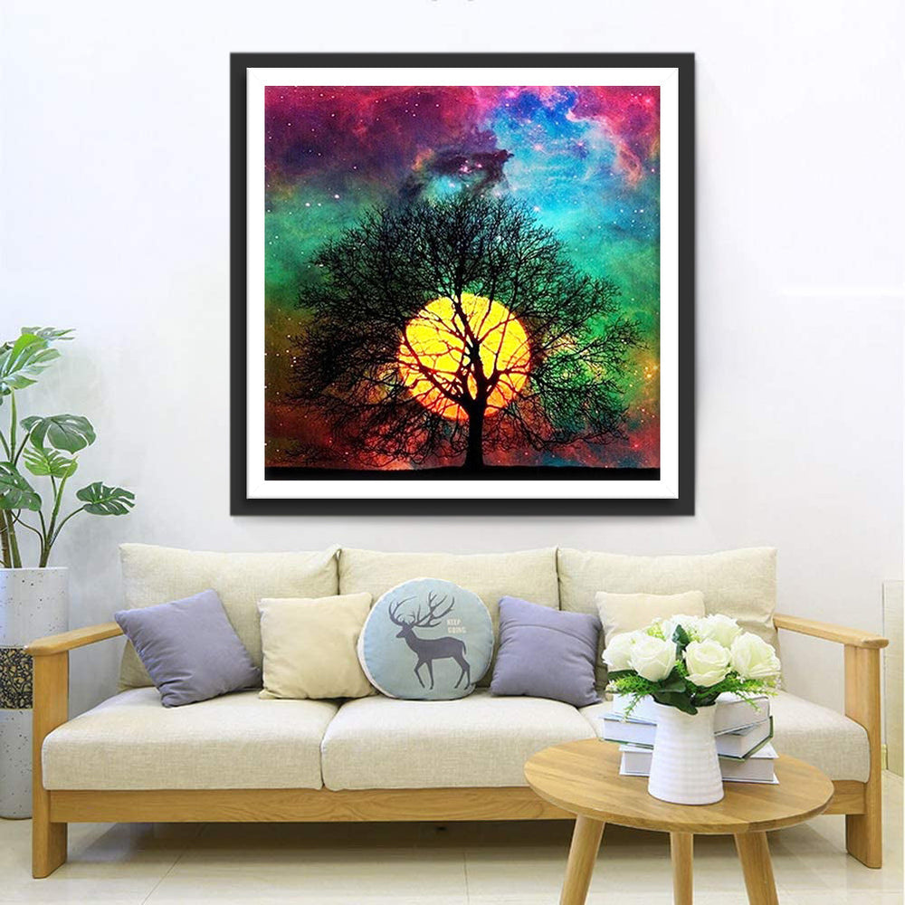 Dromerige Boom tegen de Bunte Hemel Diamond Painting