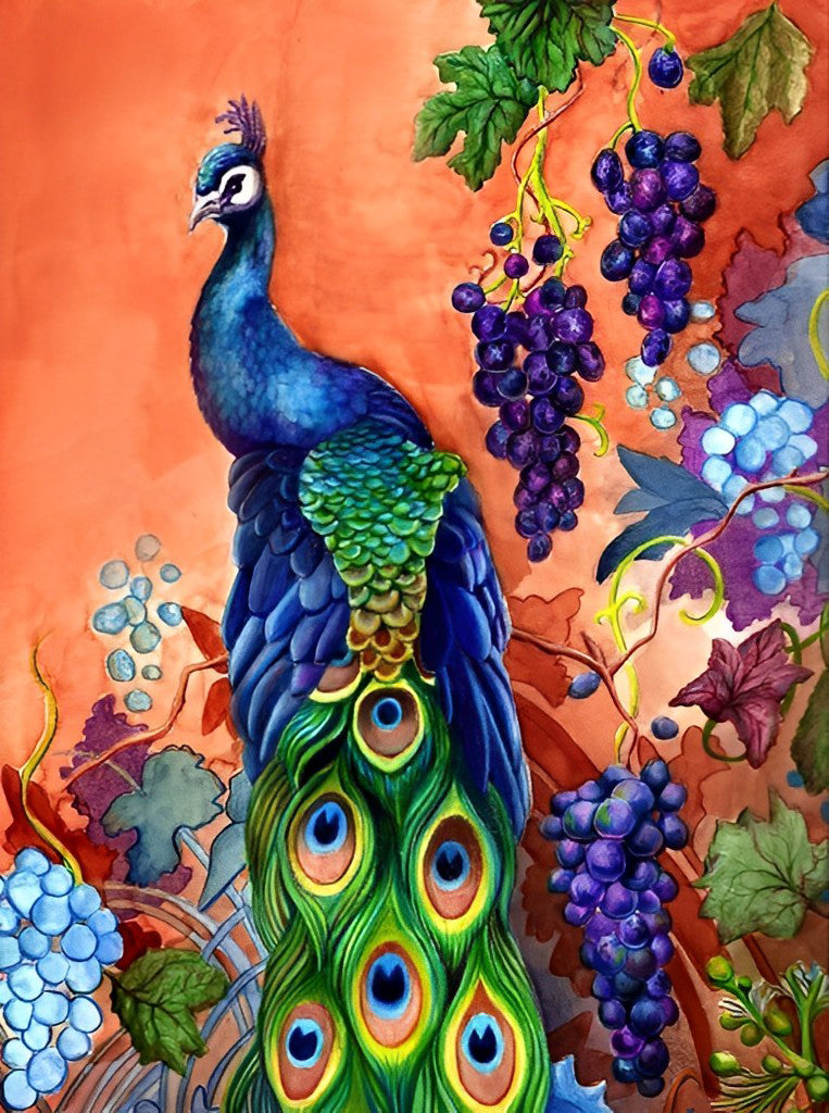 Druiven en Pauw Diamond Painting
