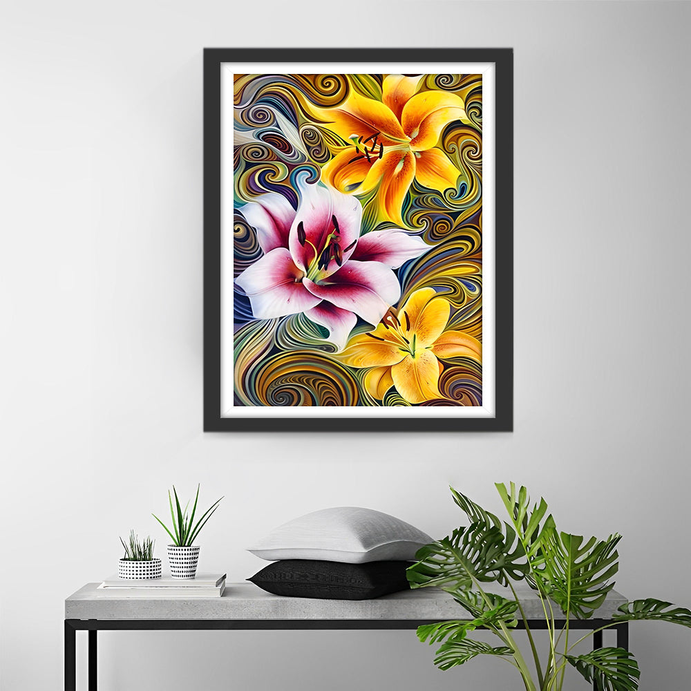 Dynamisch Geabstraheerd Bloemenbeeld Diamond Painting