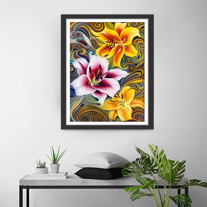 Dynamisch Geabstraheerd Bloemenbeeld Diamond Painting