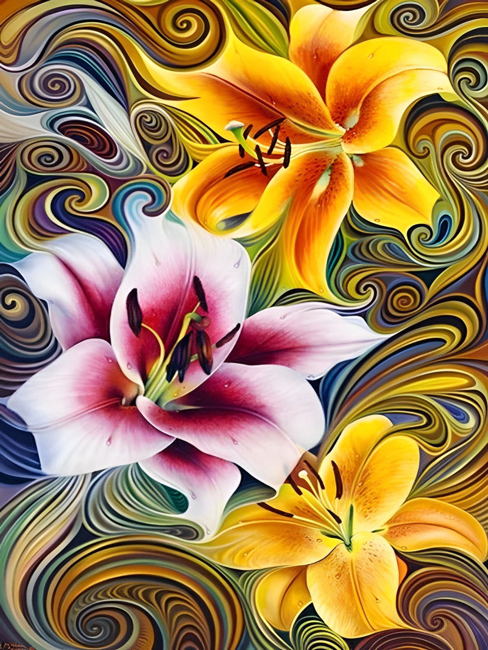 Dynamisch Geabstraheerd Bloemenbeeld Diamond Painting