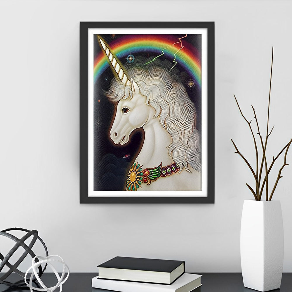 Edele Eenhoorn met Regenboogachtergrond Diamond Painting