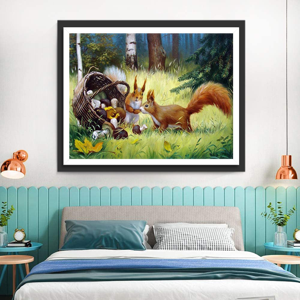 Eekhoorn en Mand met Paddenstoelen Diamond Painting