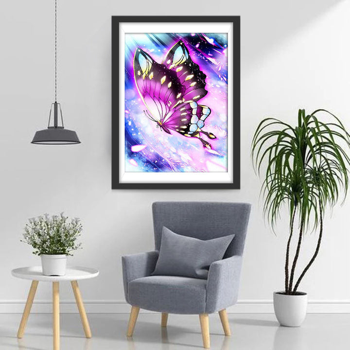 Een Blauw-Geel-Paarse Vlinder Diamond Painting