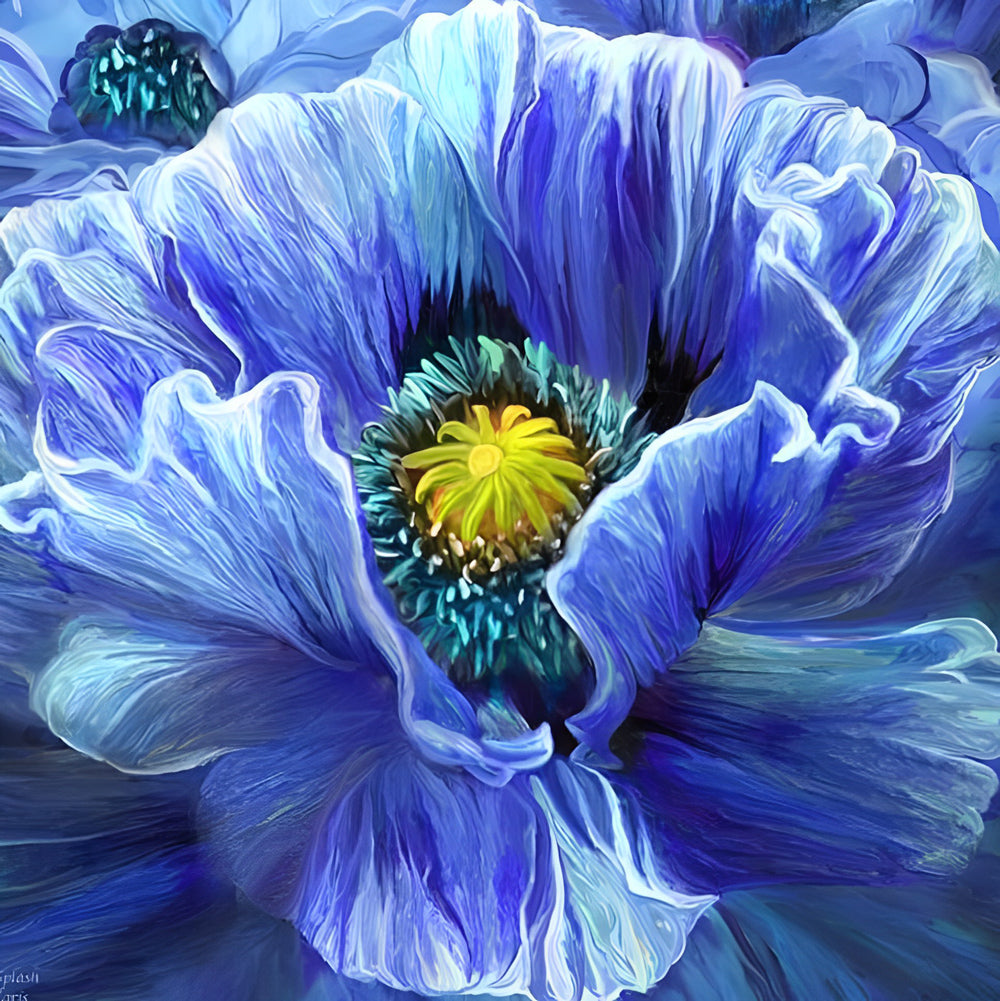 Een Blauwe Bloem als van een Droom Diamond Painting