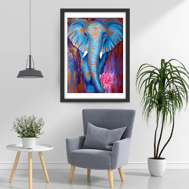 Een Blauwe Olifant met een Lotusbloem om zijn Slurf Gewikkeld Diamond Painting