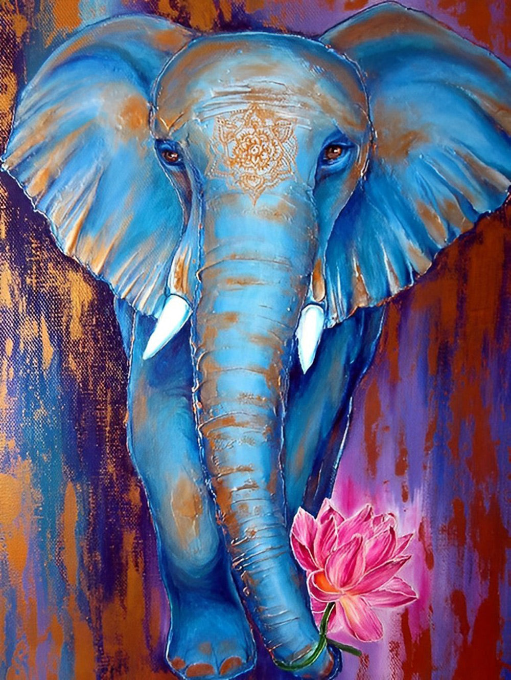 Een Blauwe Olifant met een Lotusbloem om zijn Slurf Gewikkeld Diamond Painting