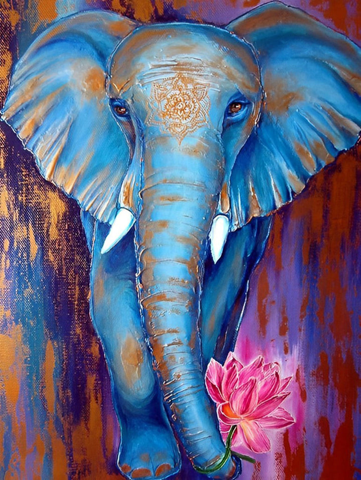 Een Blauwe Olifant met een Lotusbloem om zijn Slurf Gewikkeld Diamond Painting