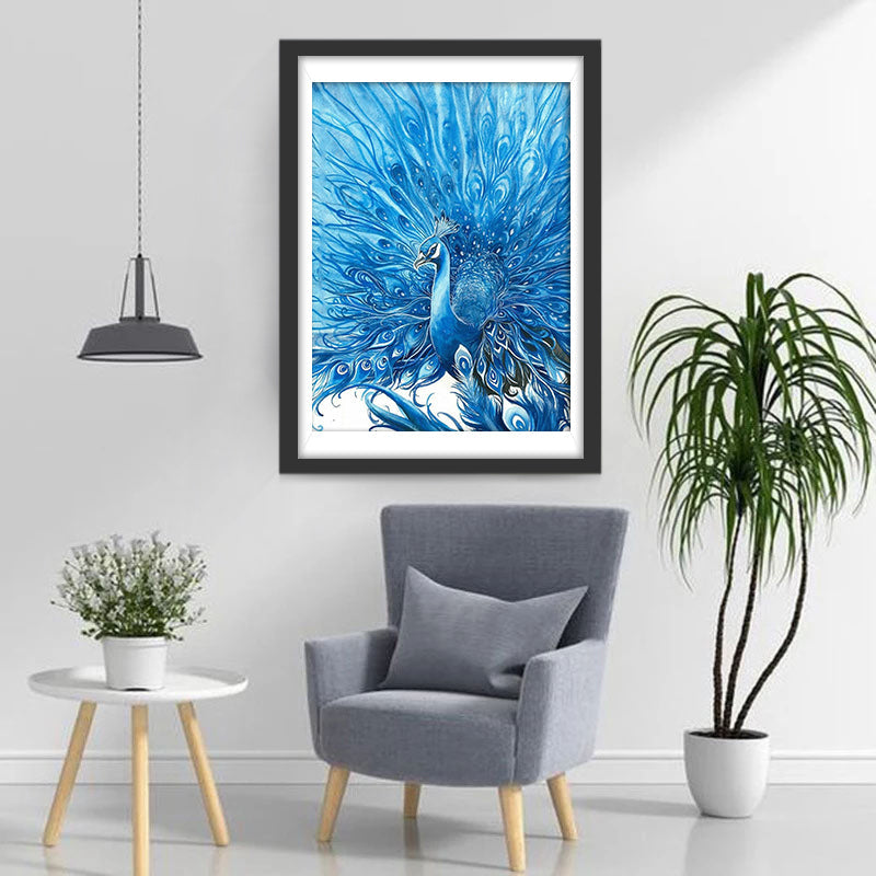 Een Blauwe Pauw Opent zijn Staart Diamond Painting
