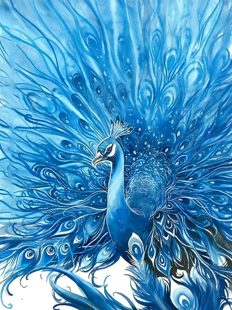 Een Blauwe Pauw Opent zijn Staart Diamond Painting