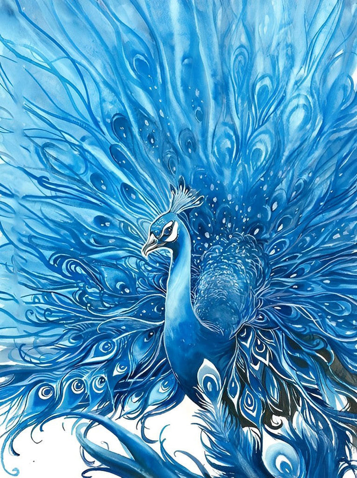 Een Blauwe Pauw Opent zijn Staart Diamond Painting