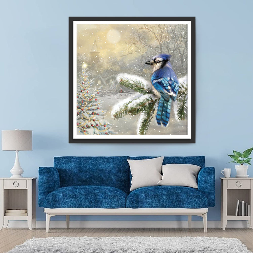 Een Blauwe Vogel op een Ceder Diamond Painting