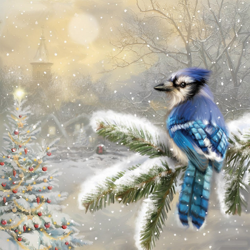 Een Blauwe Vogel op een Ceder Diamond Painting
