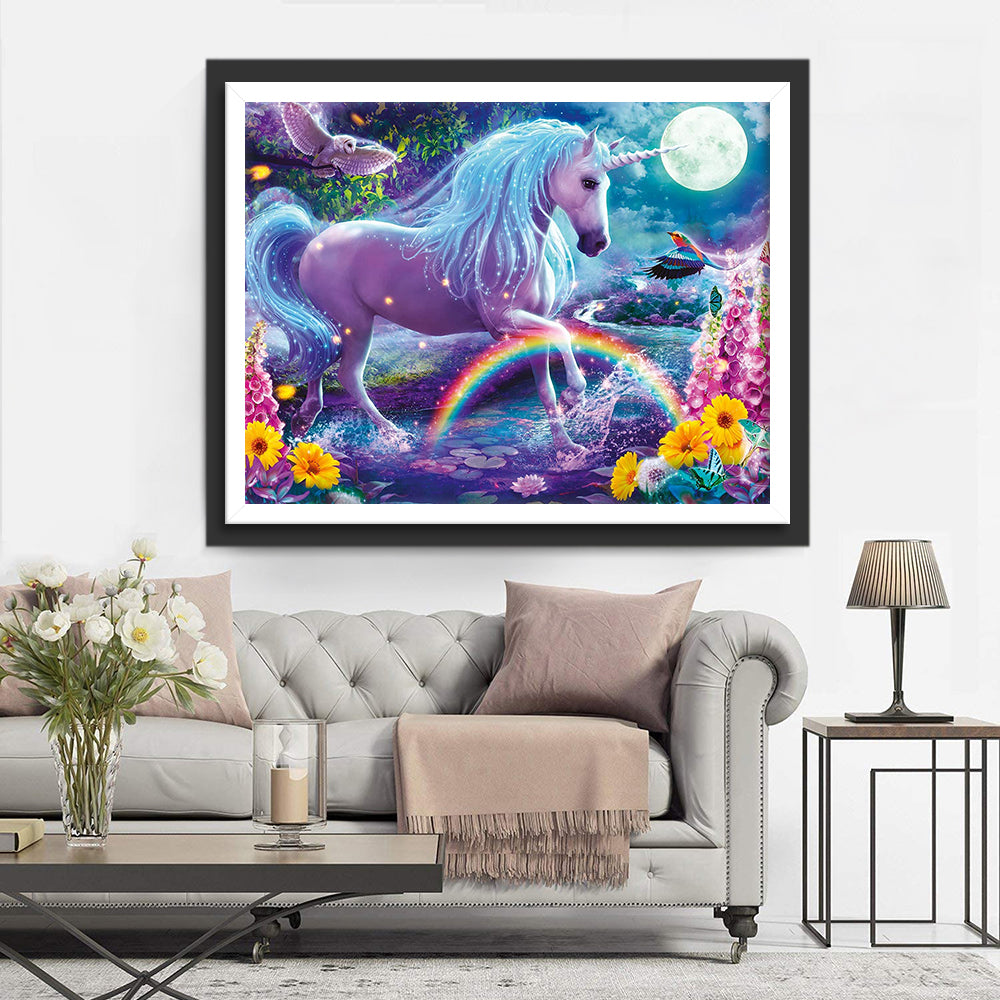 Een Blauwharige Eenhoorn in een Prachtige Omgeving Diamond Painting