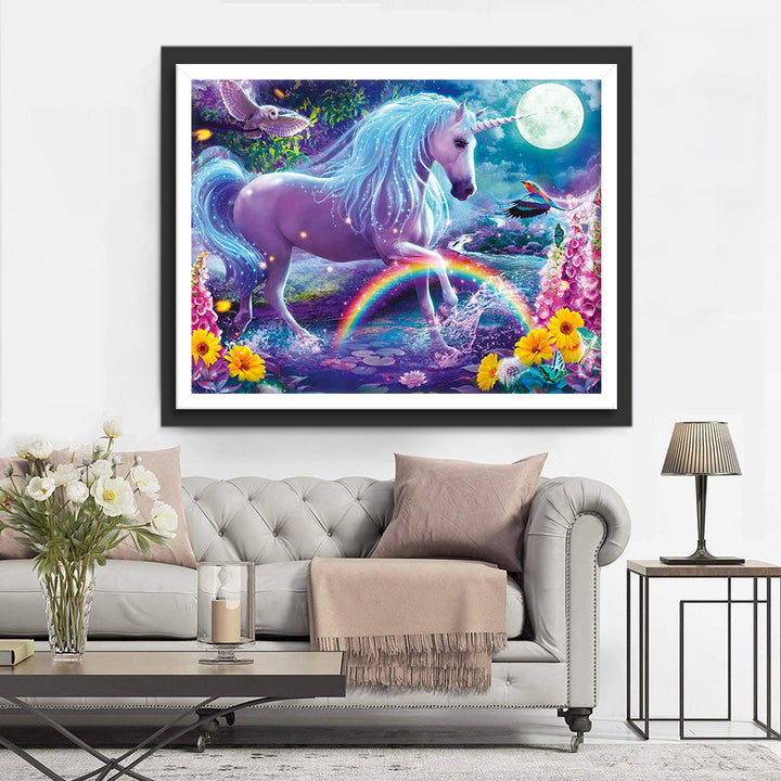 Een Blauwharige Eenhoorn in een Prachtige Omgeving Diamond Painting