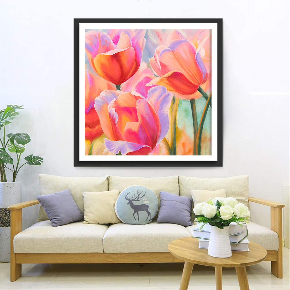Een Bos van Kleurrijke Tulpen Diamond Painting
