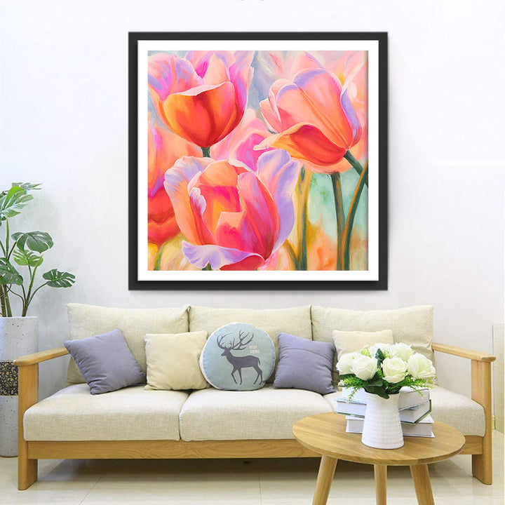 Een Bos van Kleurrijke Tulpen Diamond Painting