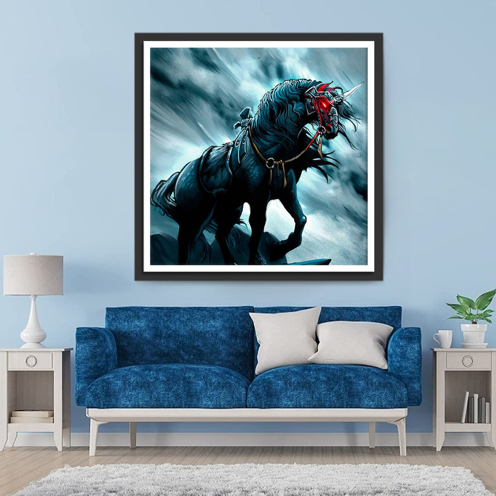Een Boze Eenhoorn met Rode Ogen Diamond Painting